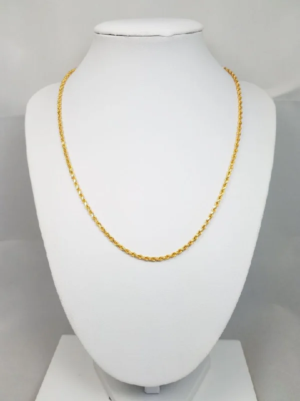 Ladies Necklaces with Teal Cavansite-Luxurious 18" Solid 22k Yellow Gold Diamond Cut Rope Chain Necklace