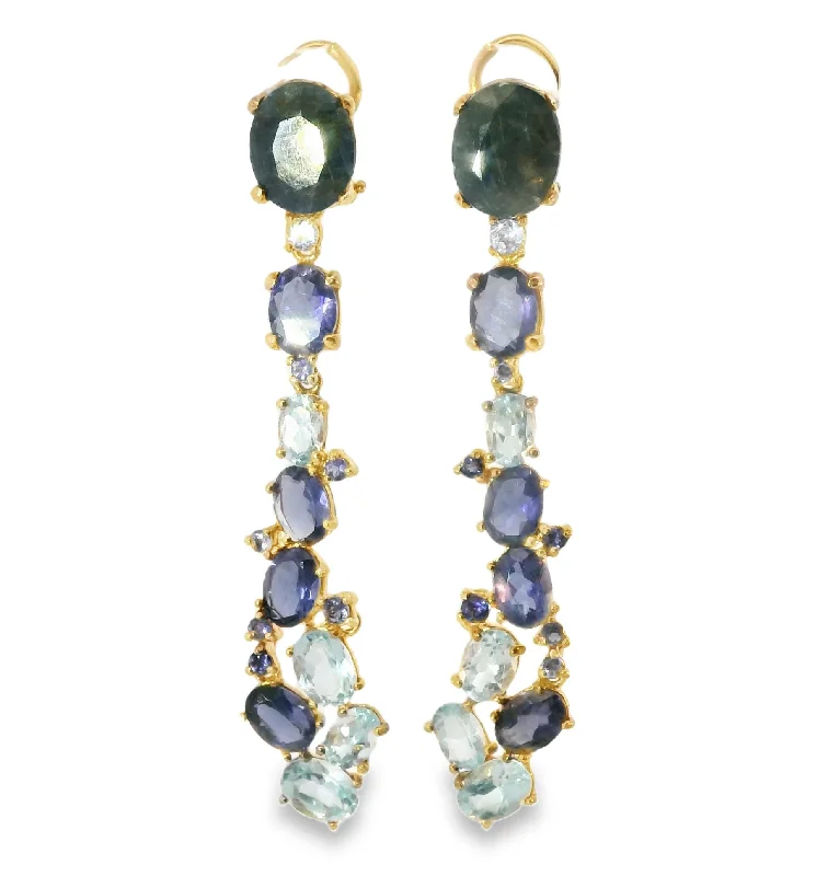 Ladies Earrings Easy Cost-Unique 14K Rose Gold Vermeil Silver Sapphire Topaz Iolite Designer Drop Earrings