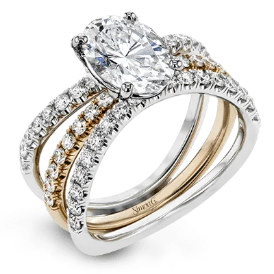 Ladies Engagement Rings Boho Glow-Oval-cut Engagement Ring & Matching Wedding Band in 18k Gold with Diamonds LR1083-OV