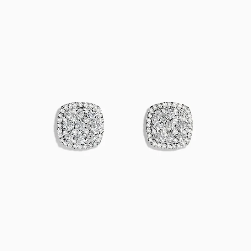 Ladies Earrings with Birth Gems-Pave Classica 14K White Gold Diamond Square Stud Earrings