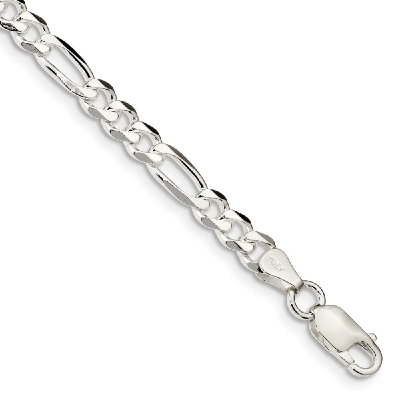 Ladies Slim Line Bracelets -Sterling Silver 5.25mm Solid Figaro Chain Bracelet or Anklet, 9 Inch