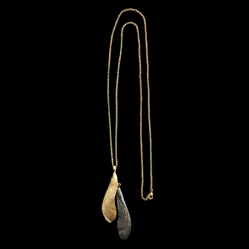 Ladies Necklaces with Spiral Drop-Samara Necklace - 36" Long Two Tone Double Gunmetal/Gold