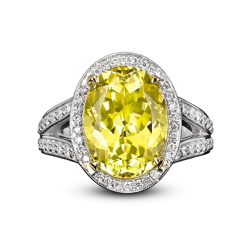 Ladies Celtic Rings -Canary Yellow Tourmaline Ring, 7.11 Carats