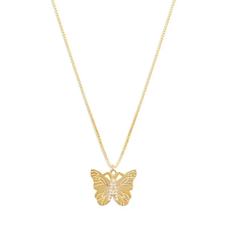 Ladies Necklaces with Key Drop-THE BUTTERFLY INITIAL PENDANT NECKLACE