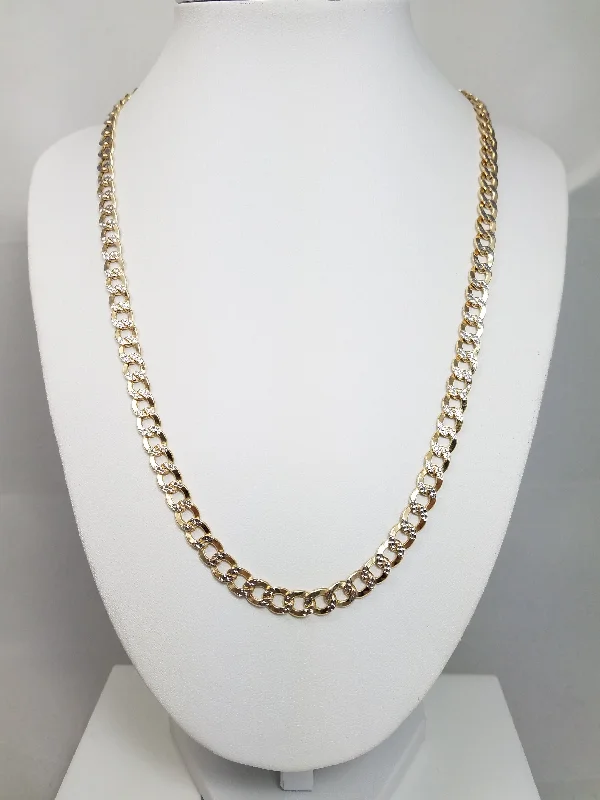 Ladies Necklaces with Wave Glow-Sporty 20" 10k Two Tone Gold Hollow Curb Link Chain Necklace