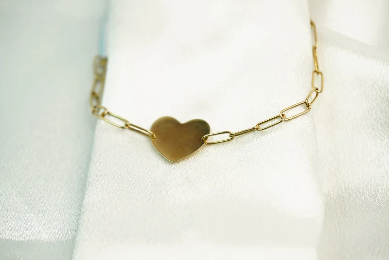 Ladies Solid Heavy Bracelets -14k Clip Heart Bracelet