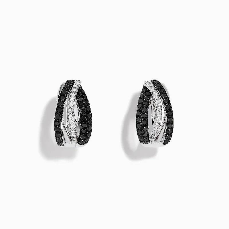 Ladies Earrings Artful Design-14K White Gold White and Black Diamond Hoop Earrings