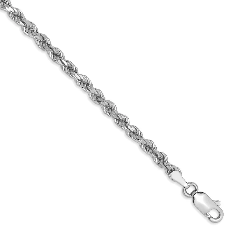 Ladies Harmony Link Bracelets -3mm, 14k White Gold, Diamond Cut Solid Rope Chain Anklet or Bracelet