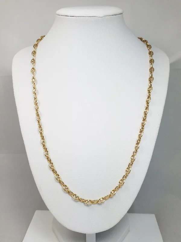 Ladies Necklaces with Red Pyroxmangite-Sporty 21.5" Solid 14k Yellow Gold Fancy Mariner Link Chain Necklace Italy