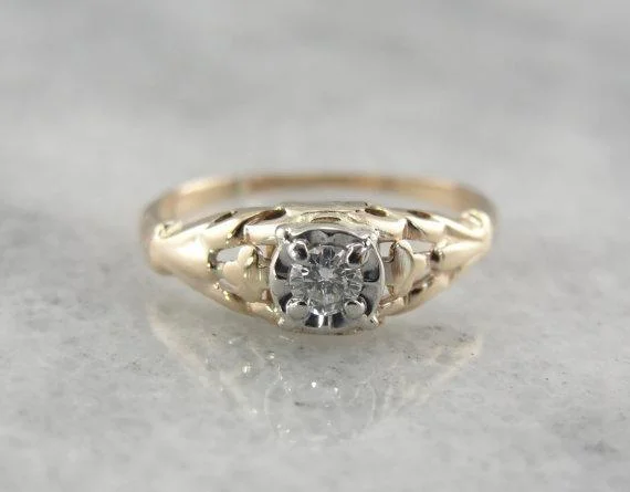 Ladies Engagement Rings Marquise Spark-1940's Diamond Two Tone Gold Engagement Ring