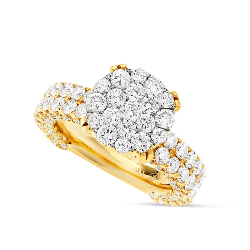 Ladies Engagement Rings Seven Spark-14K Gold 3.25ct Diamond Cluster Engagement Ring