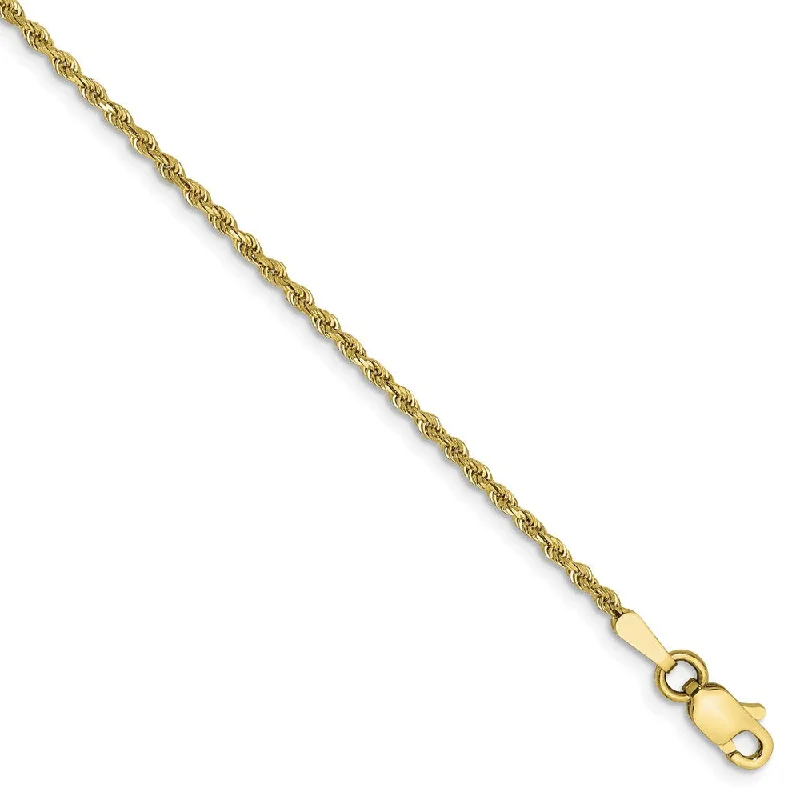 Ladies Luxe Bracelets -1.5mm, 10k Yellow Gold Diamond Cut Solid Rope Chain Anklet or Bracelet