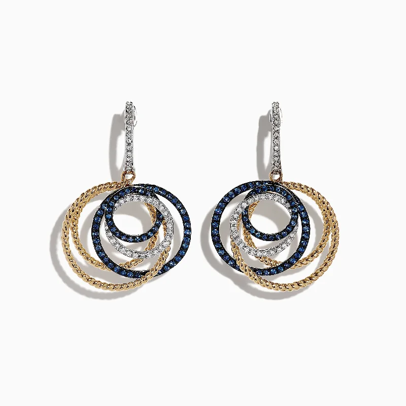 Ladies Earrings with Fringe Glow-Royale Bleu 14K 2-Tone Gold Sapphire & Diamond Earrings, 1.11 TCW