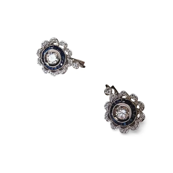 Ladies Earrings for Bride Shine-Antique Estate 18K White Gold Diamond Sapphire Pendant Necklace Earrings Set