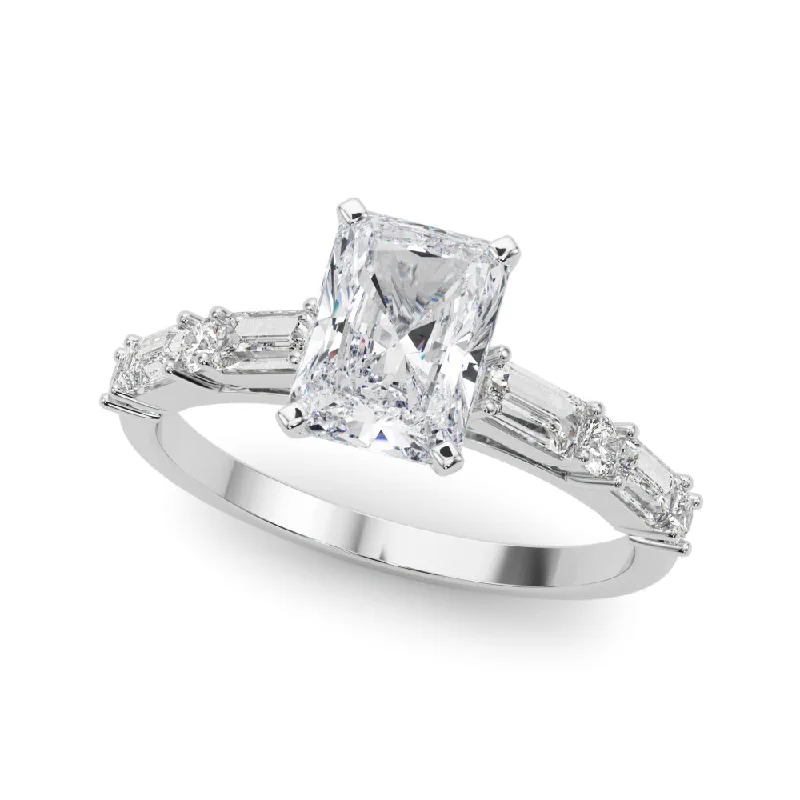 Ladies Engagement Rings with Star Diamond-14K Baguette Engagement Ring