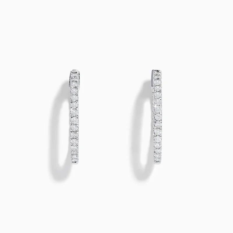 Ladies Earrings Sterling Glow-14K White Gold 3/4" Diamond Hoop Earrings