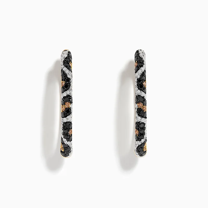 Ladies Earrings with Amber Scapolite-Signature 14K Yellow Gold Black, Espresso, and White Diamond Earrings