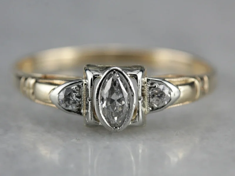 Ladies Engagement Rings Solar Shine-Retro Marquise Diamond Engagement Ring