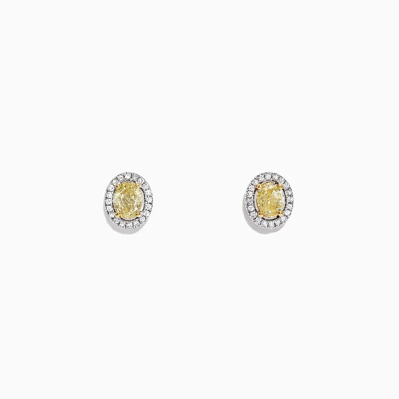 Ladies Earrings with Wing Spark-Canare 18K Two-Tone Gold Oval Yellow Diamond Stud Earrings, 0.51 TCW