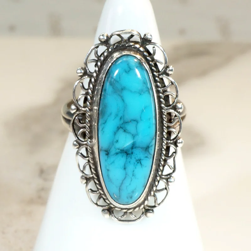 Ladies Empowerment Rings -Turquoise-Colored Glass in Sterling Filigree Ring