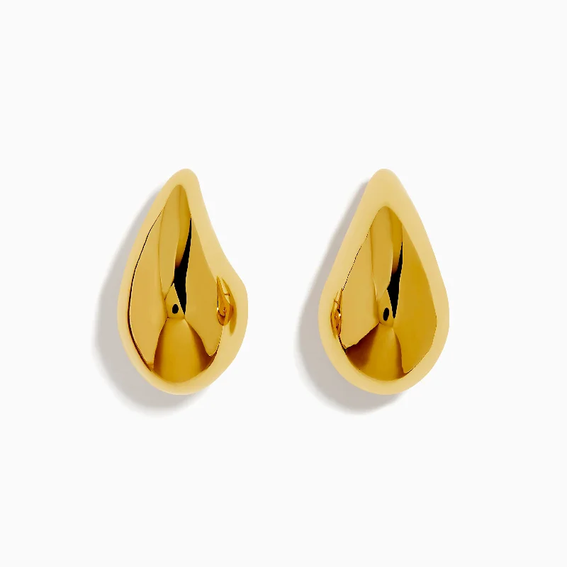 Ladies Earrings with Leaf Shine-14K Yellow Gold Drop Earrings