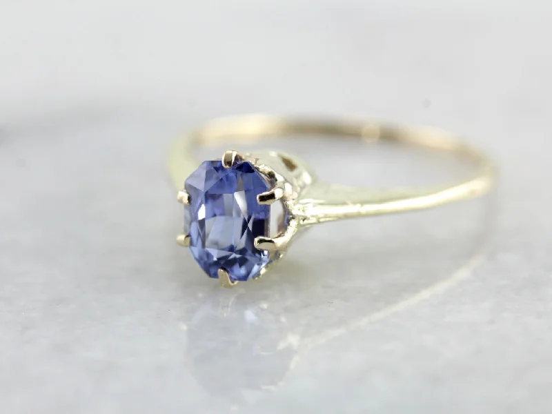 Ladies Engagement Rings with Milarite Spark-Art Nouveau Sapphire Solitaire Engagement Ring