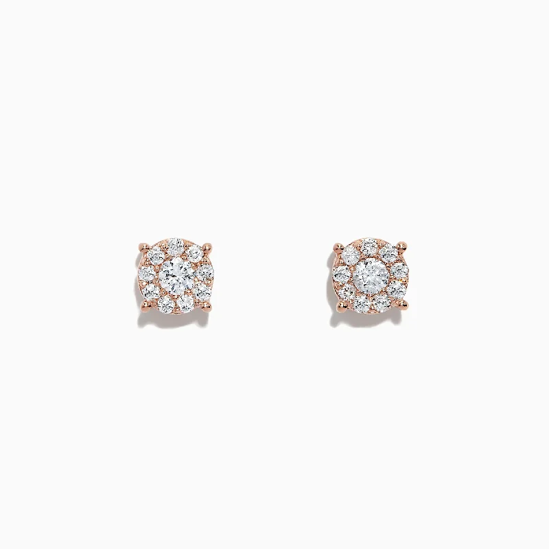 Ladies Earrings Clip Glow-Bouquet 14K Rose Gold Diamond Cluster Stud Earrings, 0.50 TCW