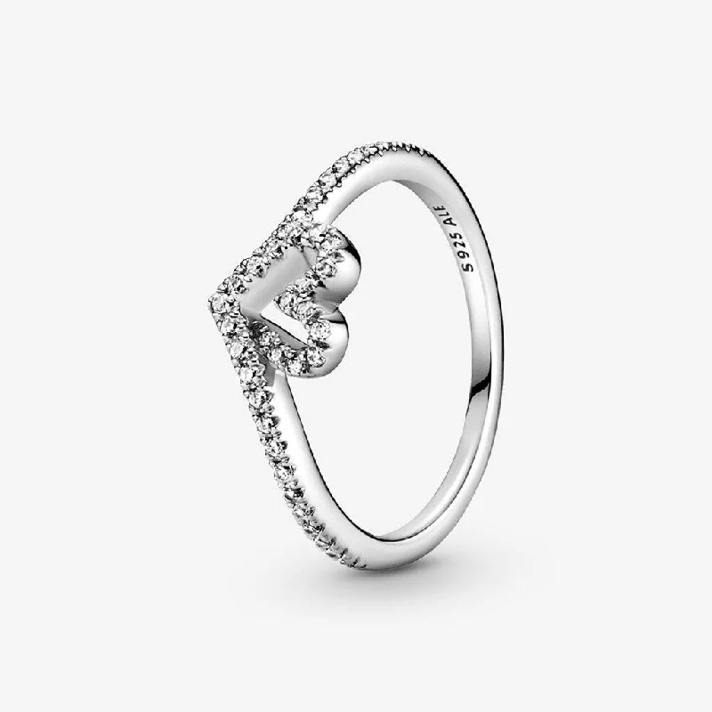 Ladies Timeless Rings -PANDORA : Sparkling Wishbone Heart Ring