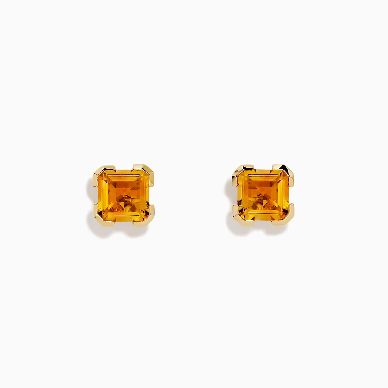 Ladies Earrings with Blue Apatite-Sunset 14K Yellow Gold Citrine Stud Earrings