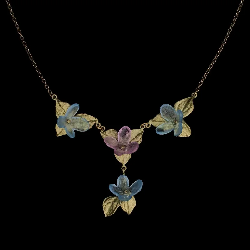 Ladies Necklaces with Blush Kunzite-Hydrangea Teller Blue Necklace - Drop