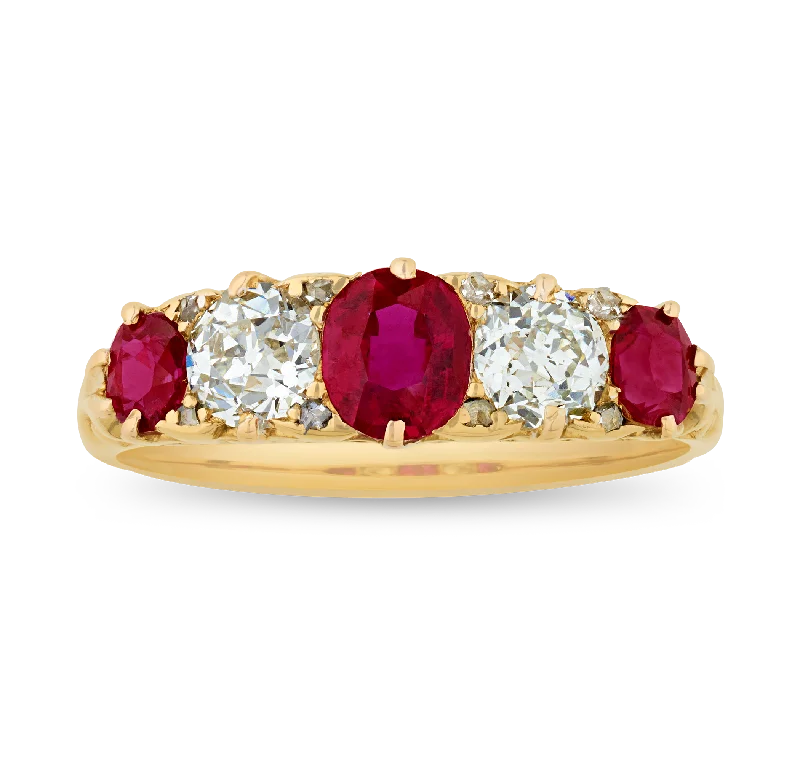 Ladies Smooth Rings -Untreated Burma Ruby and Diamond Ring