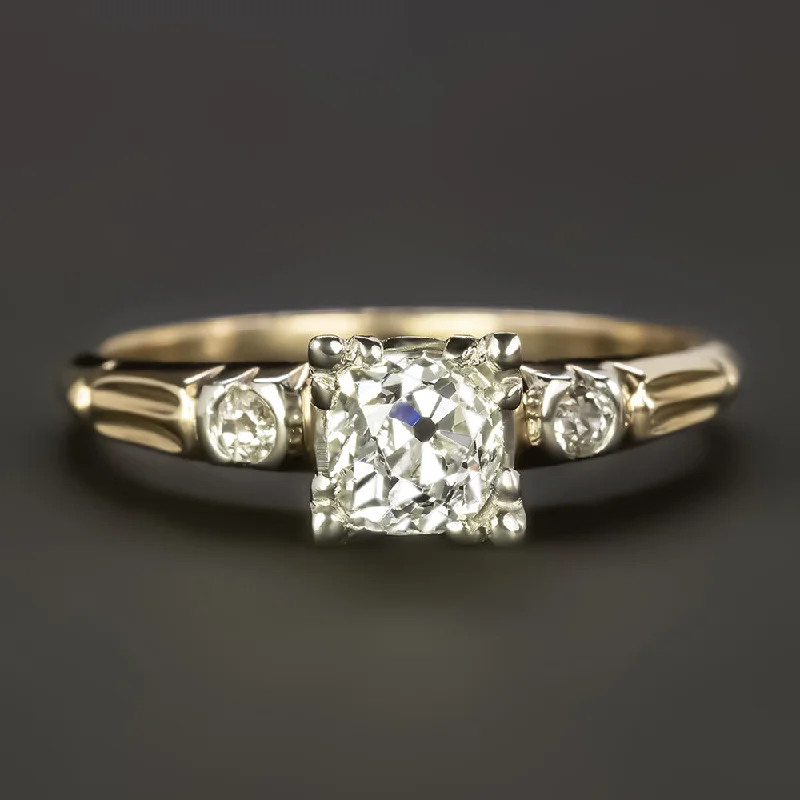 Ladies Engagement Rings Floral Shine-0.65ct OLD MINE CUT DIAMOND ENGAGEMENT RING GIA CERTIFIED VINTAGE YELLOW GOLD