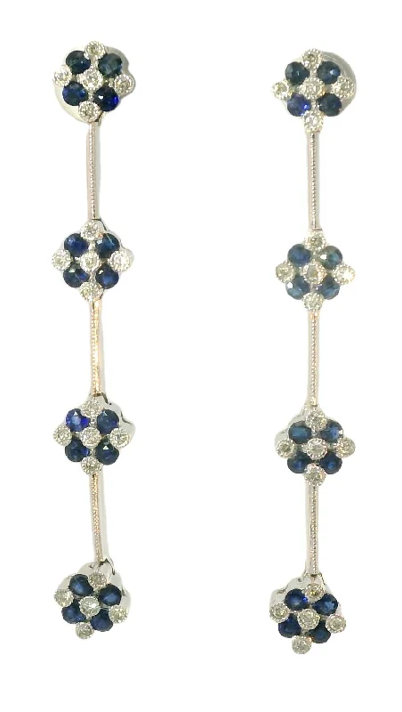 Ladies Earrings Handmade Shine-Stunning Estate 14K White Gold Diamond Sapphire Chandelier Floral Tier Earrings