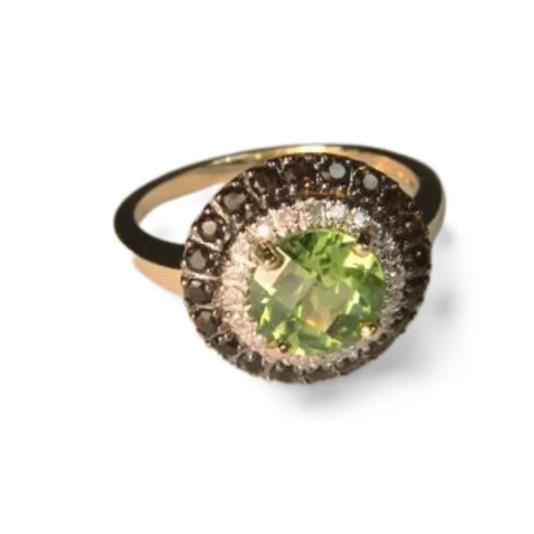 Ladies Tension Rings -Beautiful 14K Yellow Gold Peridot Smokey Quartz Diamond Ring Band