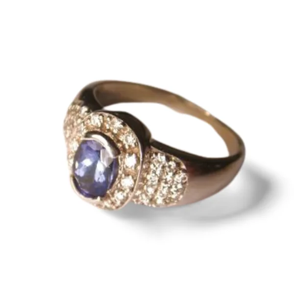 Ladies Round Rings -Exquisite 14K White Gold Diamond Tanzanite Designer Ring Band