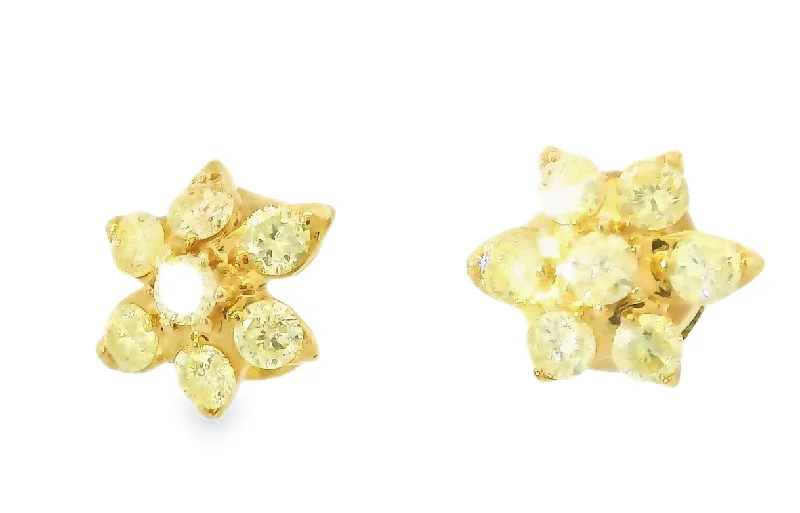 Ladies Earrings with Anchor Shine-Fabulous Estate 14K Yellow Gold Diamond Floral Stud Earrings Studs