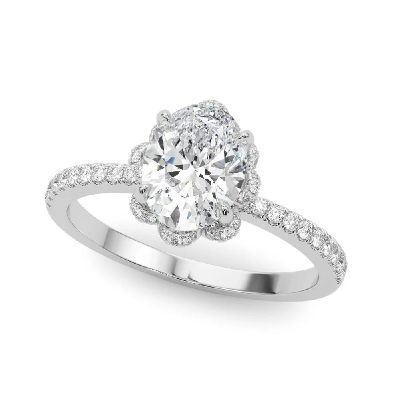 Ladies Engagement Rings with Fibrolite Shine-14K Oval Halo Engagement Ring