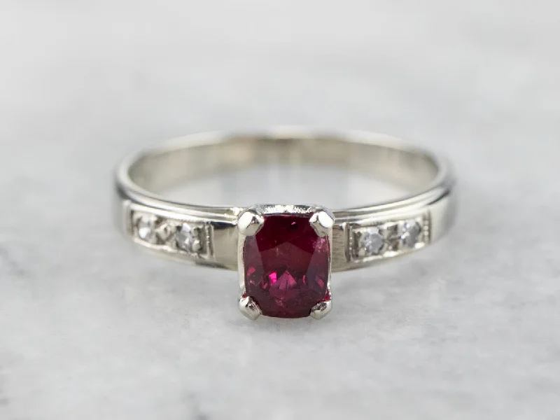 Ladies Engagement Rings with Spinel Glow-Ruby Diamond White Gold Engagement Ring