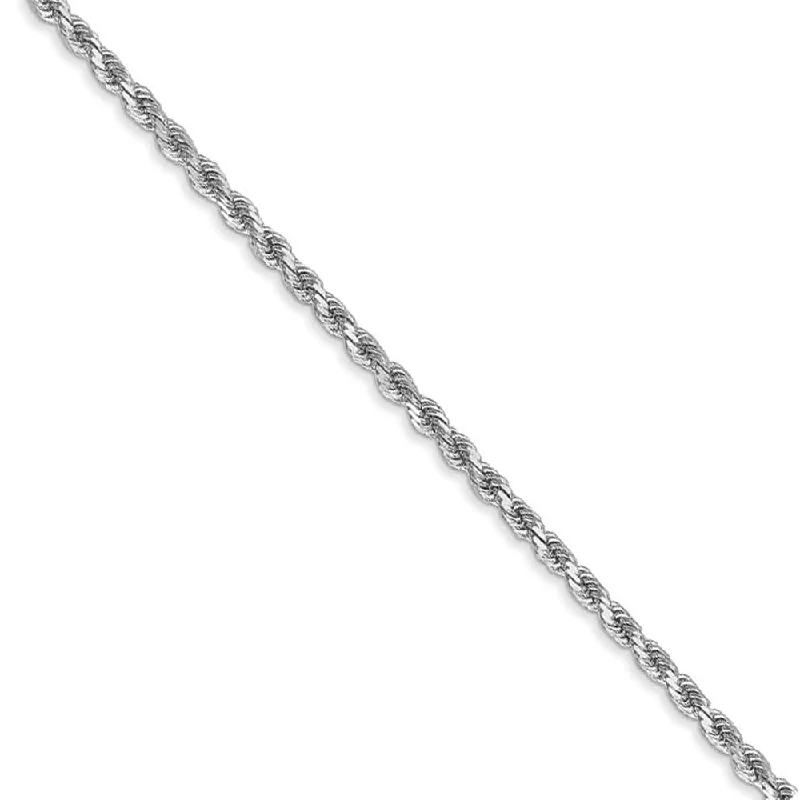 Ladies Tennis Style Bracelets -2mm 14k White Gold Solid Diamond Cut Rope Chain Bracelet & Anklet