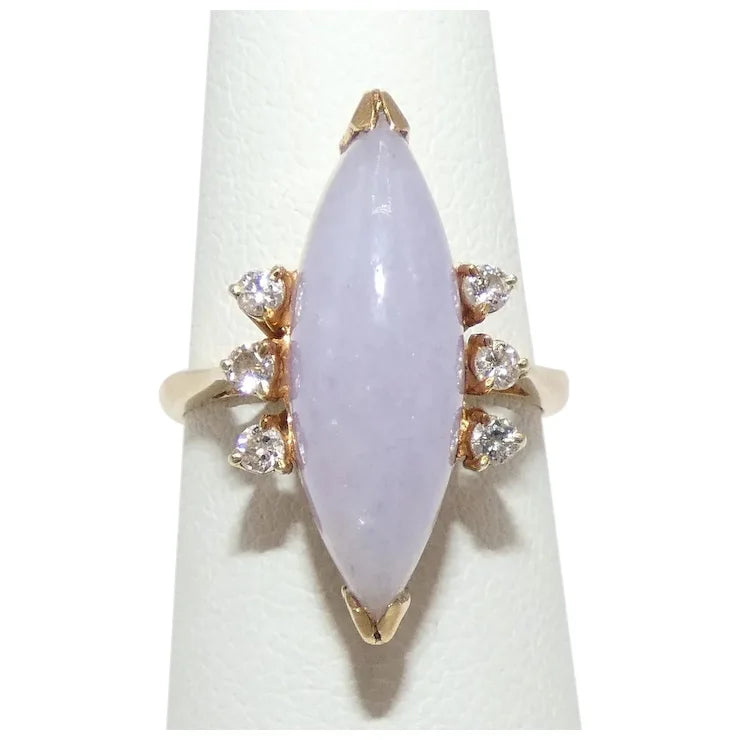 Ladies Smooth Rings -14K Gold Lavender Jade Diamond Ring