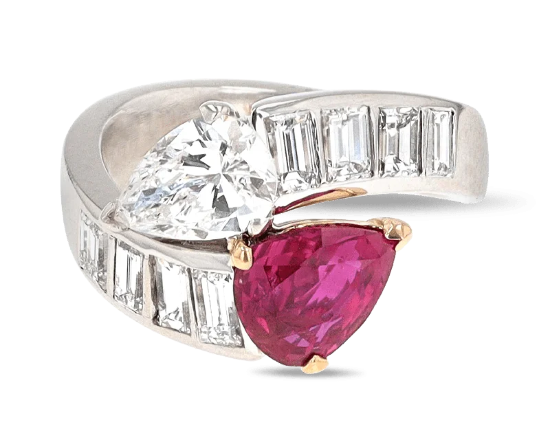 Ladies Promise Rings -Ruby and Diamond Bypass Ring