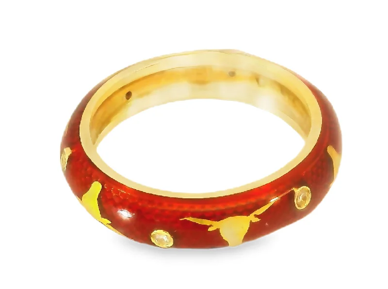 Ladies Shell Rings -Hidalgo Enamel 18K Yellow Gold Taurus Zodiac Sign Ram Diamond Band Ring