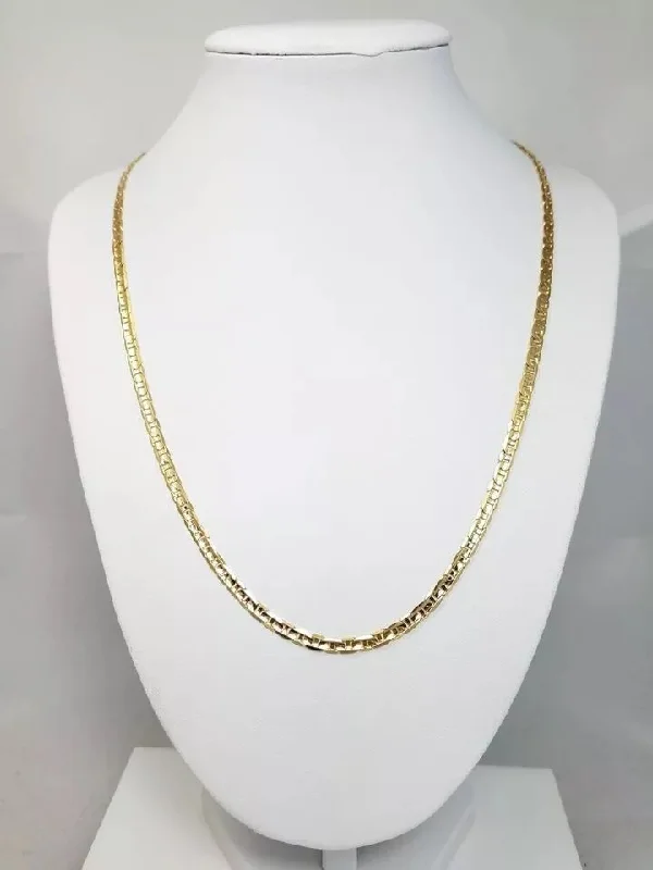 Ladies Necklaces Creative Edge-Classic 20" Solid 14k Yellow Gold Concave Mariners Link Chain Necklace