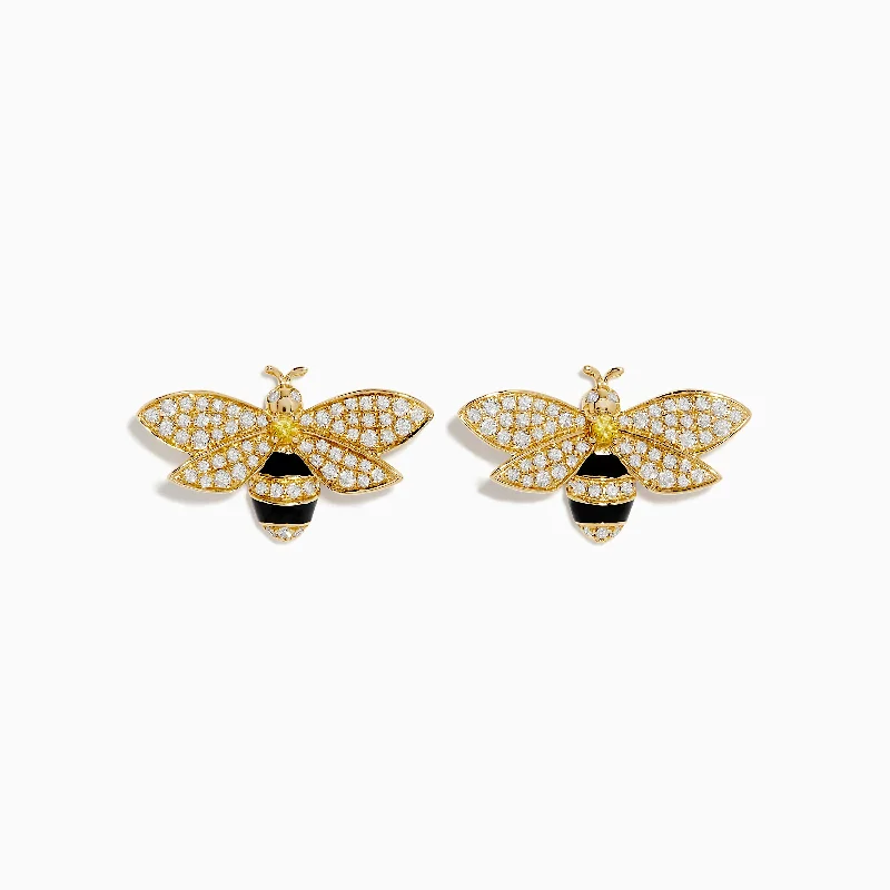 Ladies Earrings for Party Spark-Nature 14K Yellow Gold Diamond and Yellow Sapphire Bee Earrings