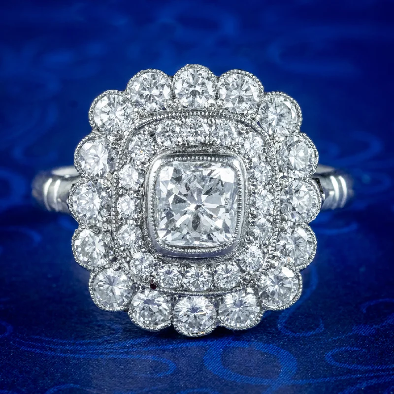 Ladies Engraved Rings -Art Deco Style Diamond Cluster Ring 2.42ct Total