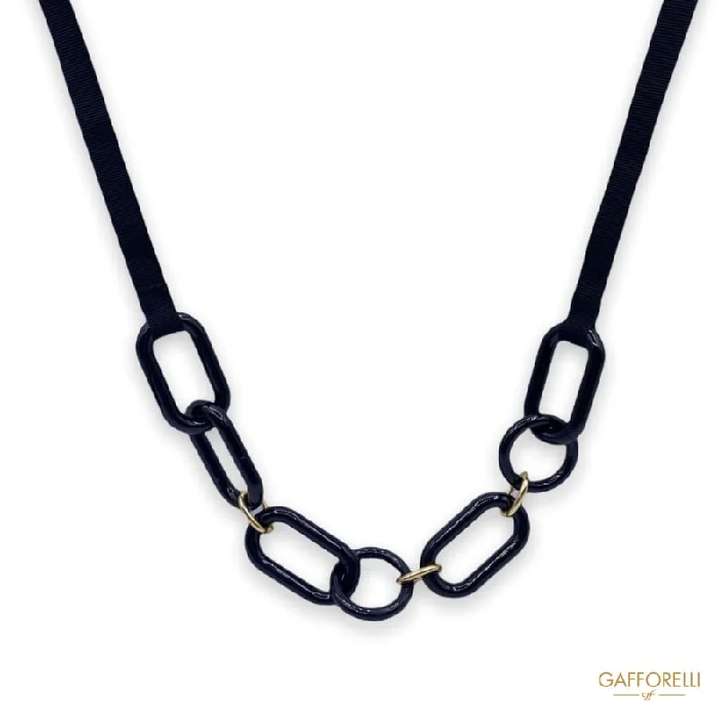 Ladies Lightweight Rings -Necklace with Polyester Rings, Gold Inserts and Large Ribbon C291 - Gafforelli Srl