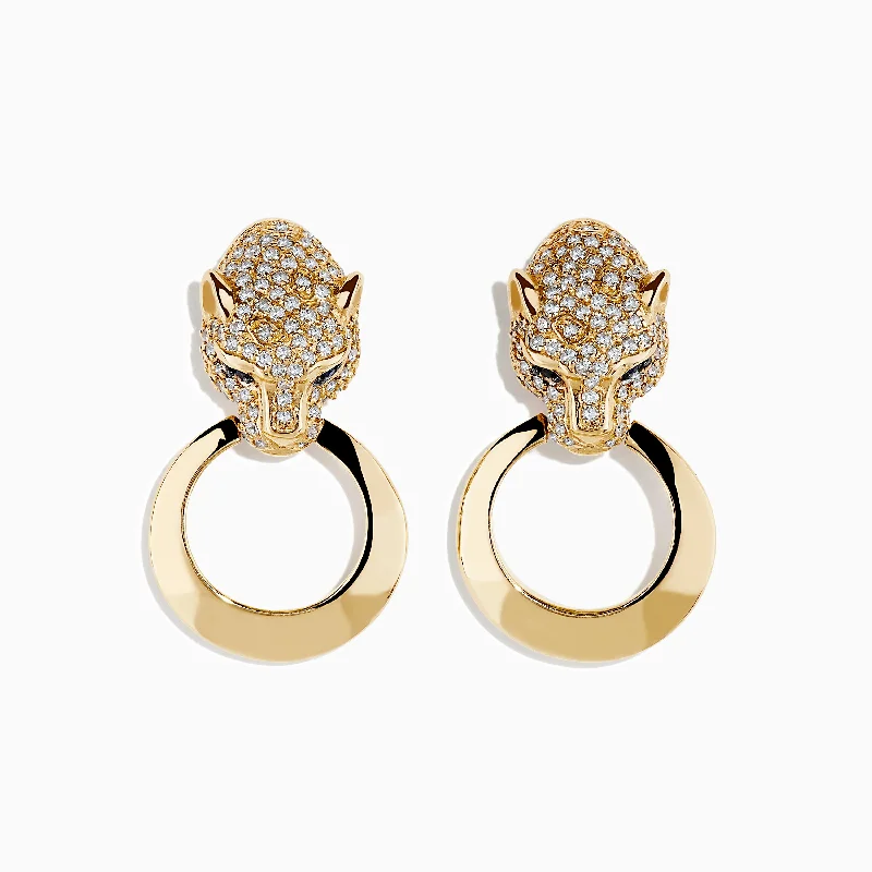 Ladies Earrings for Travel Spark-Signature 14K Yellow Gold Sapphire and Diamond Panther Earrings