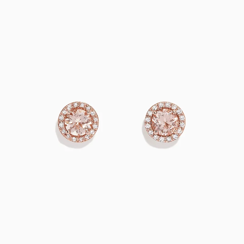 Ladies Earrings for Pioneer Glow-Blush 14K Rose Gold Morganite and Diamond Stud Earrings, 1.82