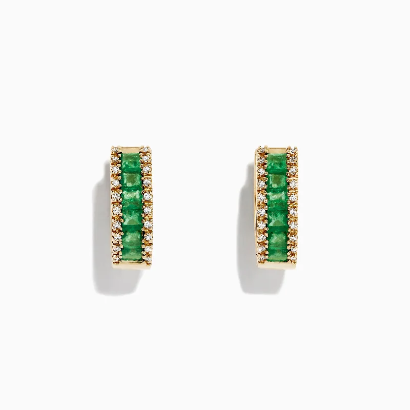 Ladies Earrings for Bestie Spark-Brasilica 14K Yellow Gold Emerald and Diamond Earrings, 1.53 TCW