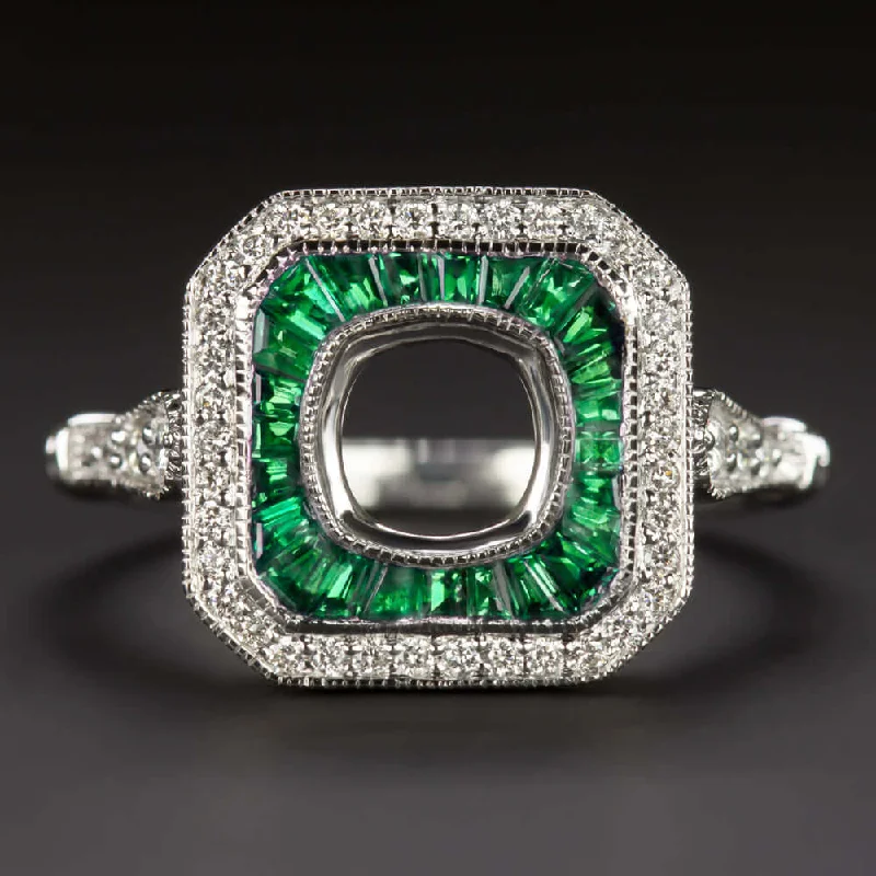 Ladies Engagement Rings with Stichtite Shine-EMERALD 5.5mm HALO ENGAGEMENT RING SETTING CUSHION ROUND SQUARE ART DECO STYLE